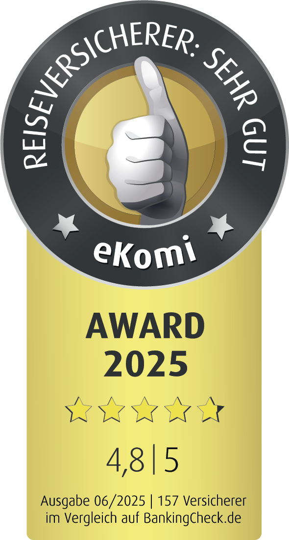 eKomi Award 2025 - Reiseversicherer: Sehr gut HanseMerkur Reiseversicherung_25