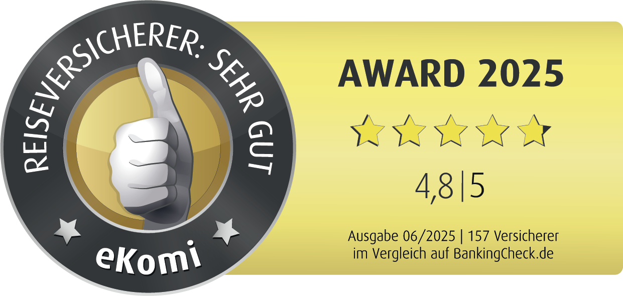 eKomi Award 2024 - Travel insurer: Very good eKomi Award 2024 für Reiseversicherer mit sehr gut
