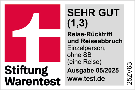 Awarded ‘very good’ by Stiftung Warentest for travel cancellation insurance for individuals