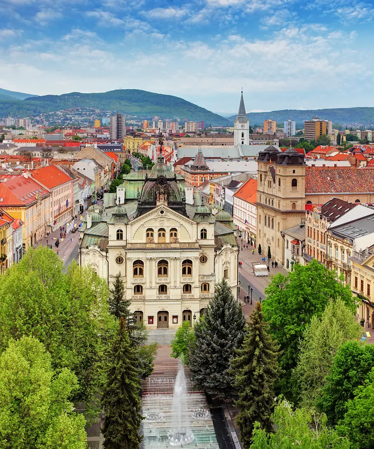 Man sieht eine Stadt von oben.